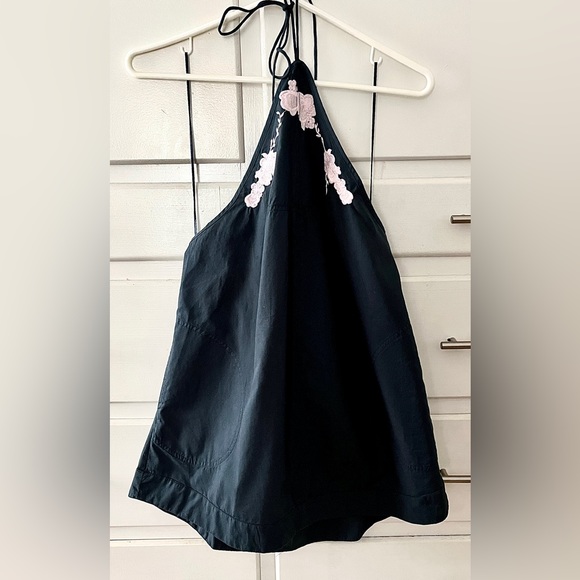 🆕 Free People Mia halter tunic in navy with pink embroidery size small - Picture 3 of 10